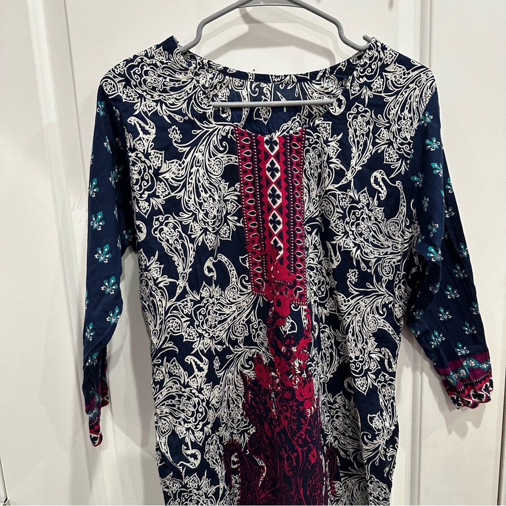 Dark blue abstract kurta - Picture 3 of 5